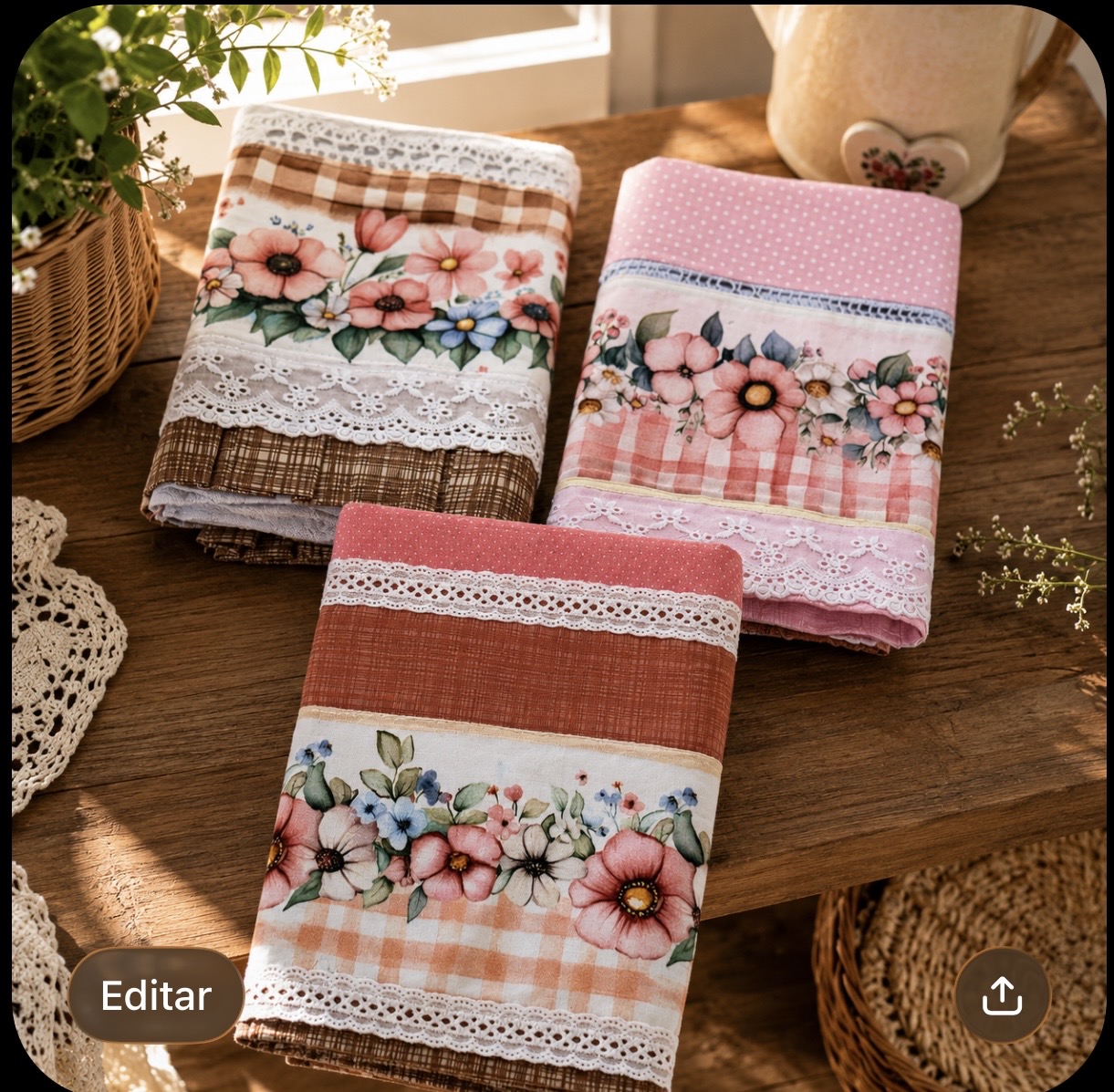Kit de pano de prato floral Rosa